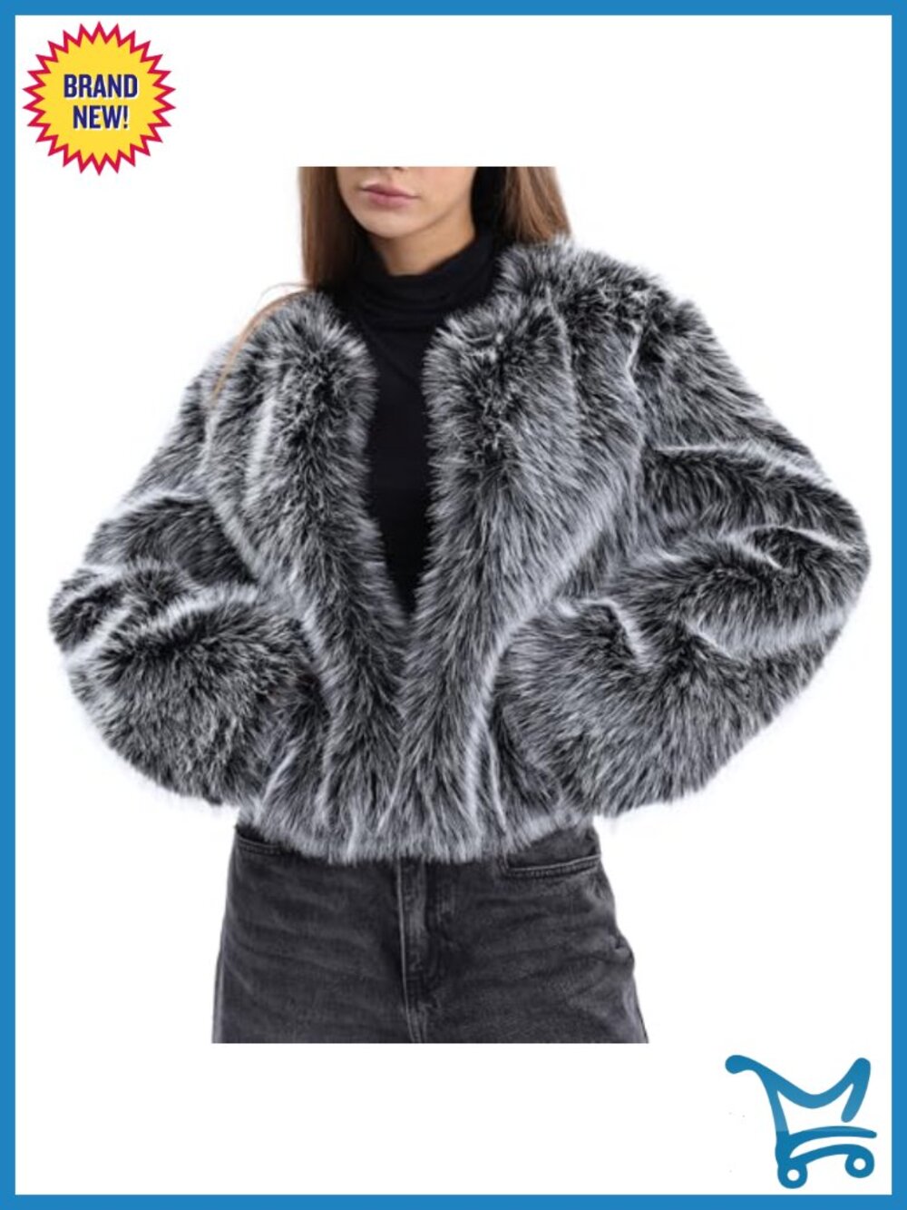 Faux Fur Long Sleeve Open-Front Cropped Coat with Pockets